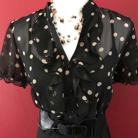Little black ALYX dress w/beige polka dots Sz. 16 - Picture 2 of 10